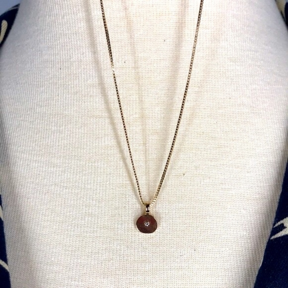 Dainty Rhinestone Gold Pendant on Box Chain - Picture 6 of 7